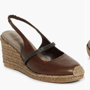 $1450 BRUNELLO CUCINELLI BROWN LEATHER PRECIOUS STRAP ESPADRILLE WEDGES 38